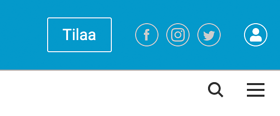 Tilaa-nappi löytyy sivuston ylälaidasta. Kuvassa oikealla näkyvä ihmishahmo on paikka, josta voi kirjautua palveluun.