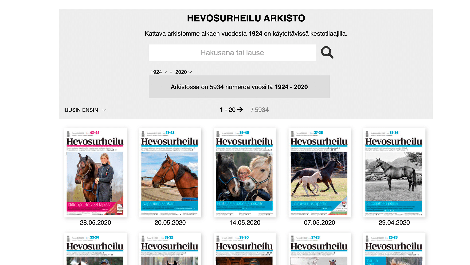 Lehtiarkistosta löytyy liki 6000 Hevosurheilua, ja hakusanoilla löydät varmasti etsimäsi jutun.