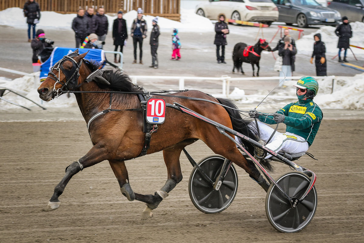 Double Strikella on avauskohteessa sopiva tehtävä. Kuvassa ohjissa on Hannu Torvinen, Teivossa hevosta ajaa Olli Koivunen.