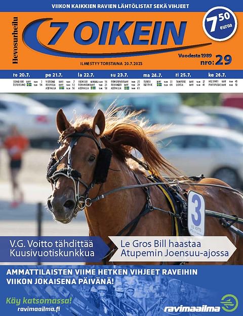 7 oikein -lehti ilmestyy torstaisin, Siinä julkaistaan kotimaan ravien käsiohjelmasivut torstaista seuraavaan keskiviikkoon. Lisäksi Ruotsin raveihin on käsiohjelmasivut päivän pääpeliin torstaista maanantaihin.