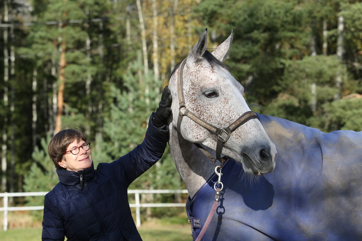 Laverna KS ja sen ratsastaja Satu Väihkönen.  Tässä ollaan menossa Kari Nevalan valmennukseen, sillä on oltava iskussa Helsinki Horse Show'n nuorten hevosten luokissa. 