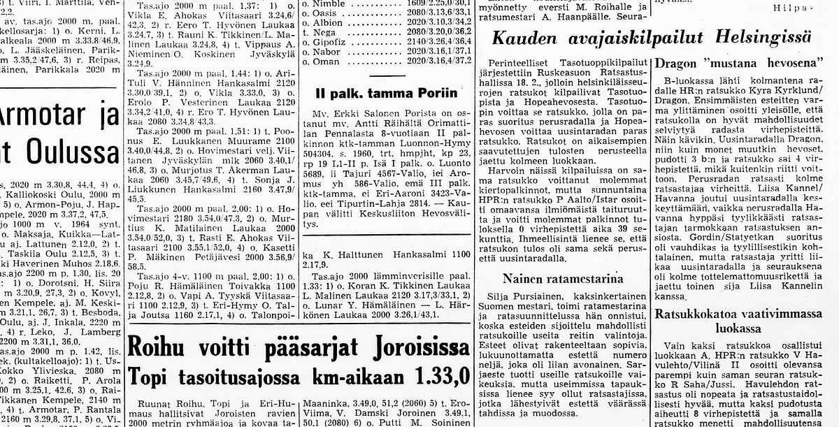 Eletään vuotta 1968. Hevosurheilun edeltäjä Hevostalous raportoi, kuinka Tasotuopin Hopeahevonen siirtyi Pentti Aallolle lopullisesti. 