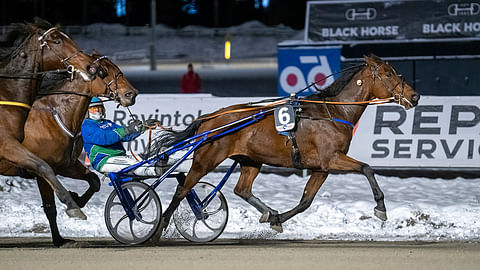 Cheval Mon Ami (6). Antti Ala-Rantala sai tuulettaa tiistaina tallin kauden 60. voittoa.