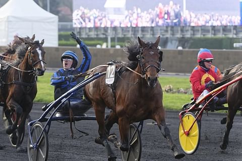 Idao de Tillard voittaa Prix d'Ameriquen, Clément Duvaldestin tuulettaa.