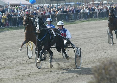 Etain Royal otti yhden 61:sta voitostaan Finlandia-päivän stayerkilpailussa vuonna 2004. Veijo Heiskanen ajoi ja Festival Gede varjosti. Kuva Juhani Länsiluoto.