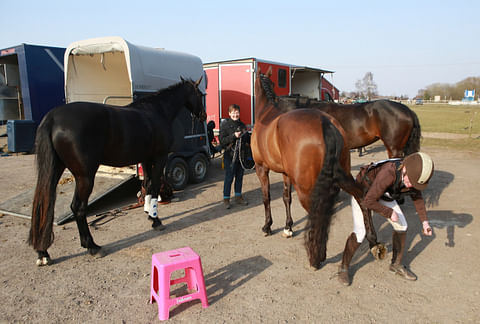 Kolmen hevosen taktiikalla, mutta tuloksekkaasti. Tanskan Mia Hastrup keikkui kärjessä perjantain välituloksissa. Kuva Totofoto