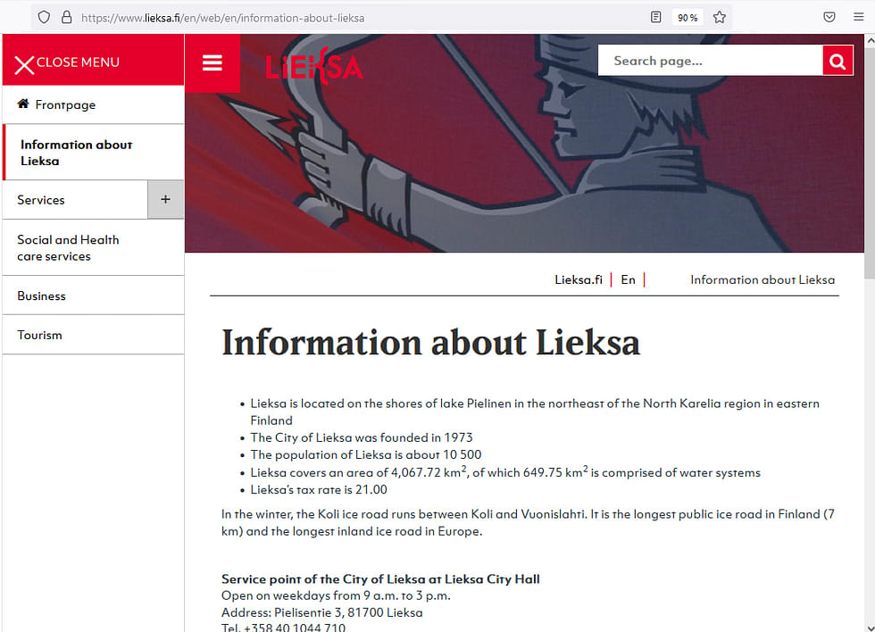 Lieksan kaupungin nettisivuilla tietoja on tällä hetkellä saatavilla suomen lisäksi englanniksi ja osin ukrainaksi.