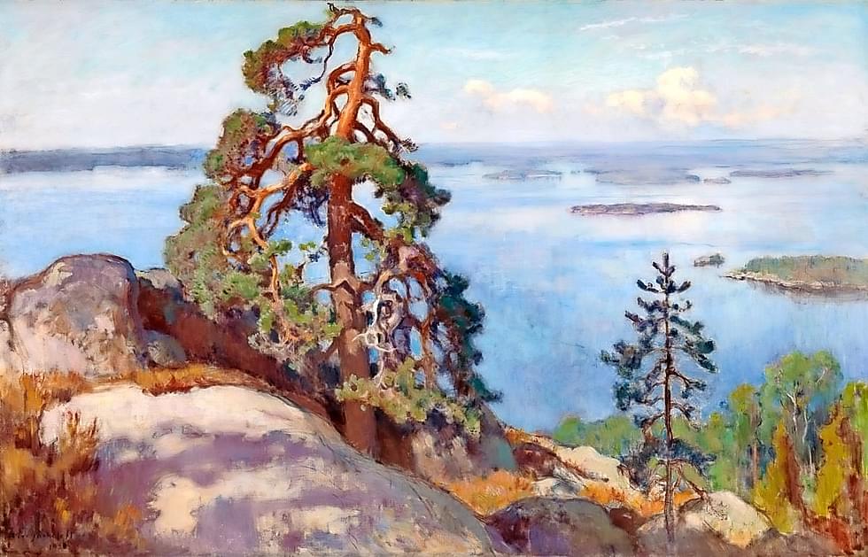 Eero Järnefeltin Maisema Kolilta (1928) on yksi Ateneumin näyttelyssä esillä olevista teoksista.