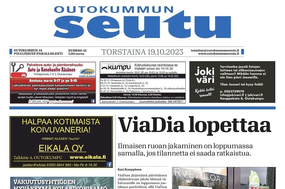 Seutu jaetaan niihin talouksiin, joihin se ei ole vielä tullut, kun Posti saa järjestelmänsä toimimaan. Voit lukea lehden myös verkkosivuilla www.outokummunseutu.fi tai PKK Paikallislehdet -sovelluksessa.