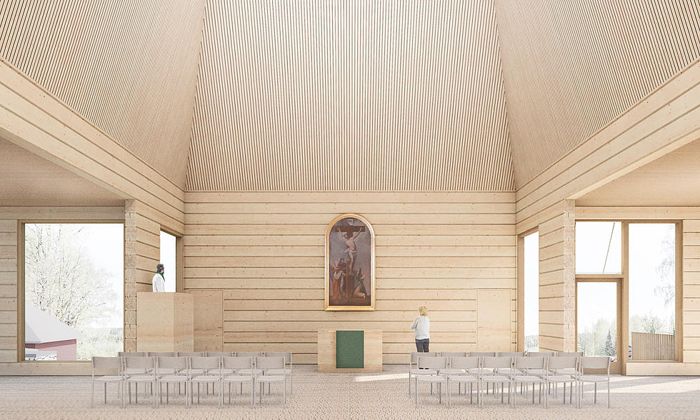 Tältä näyttää Kiihtelysvaaraan rakentuvan uuden monitoimikirkon kirkkosali.