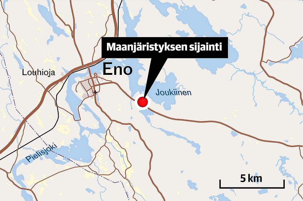 Maanjäristyspaikka oli Harpatin alueella noin viiden kilometrin päässä Enon kirkonkylältä.