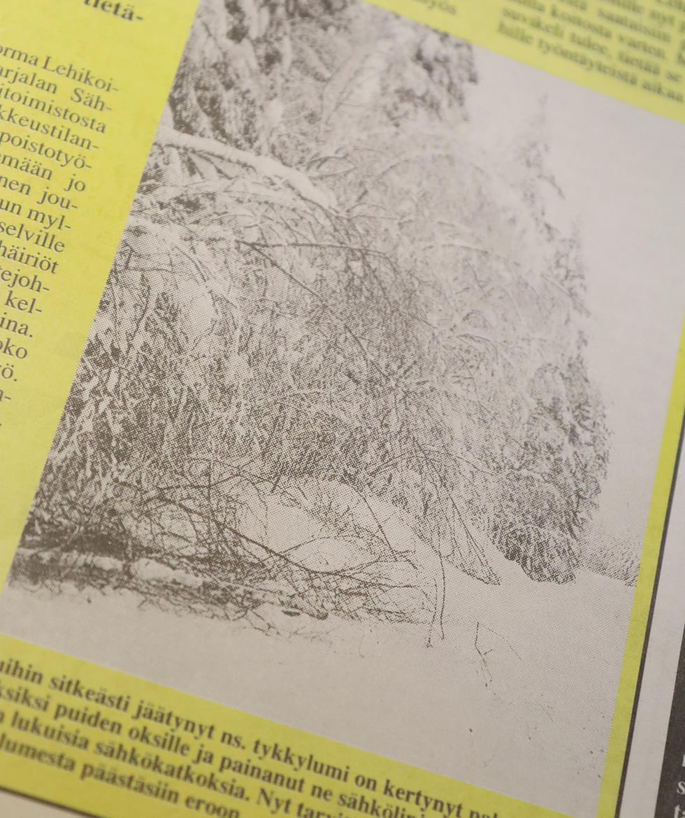 Vuonna 1994 Enon ja Kontiolahden alueella oltiin tuntikausia ilman sähköjä puihin kertyneen lumikuorman vuoksi.