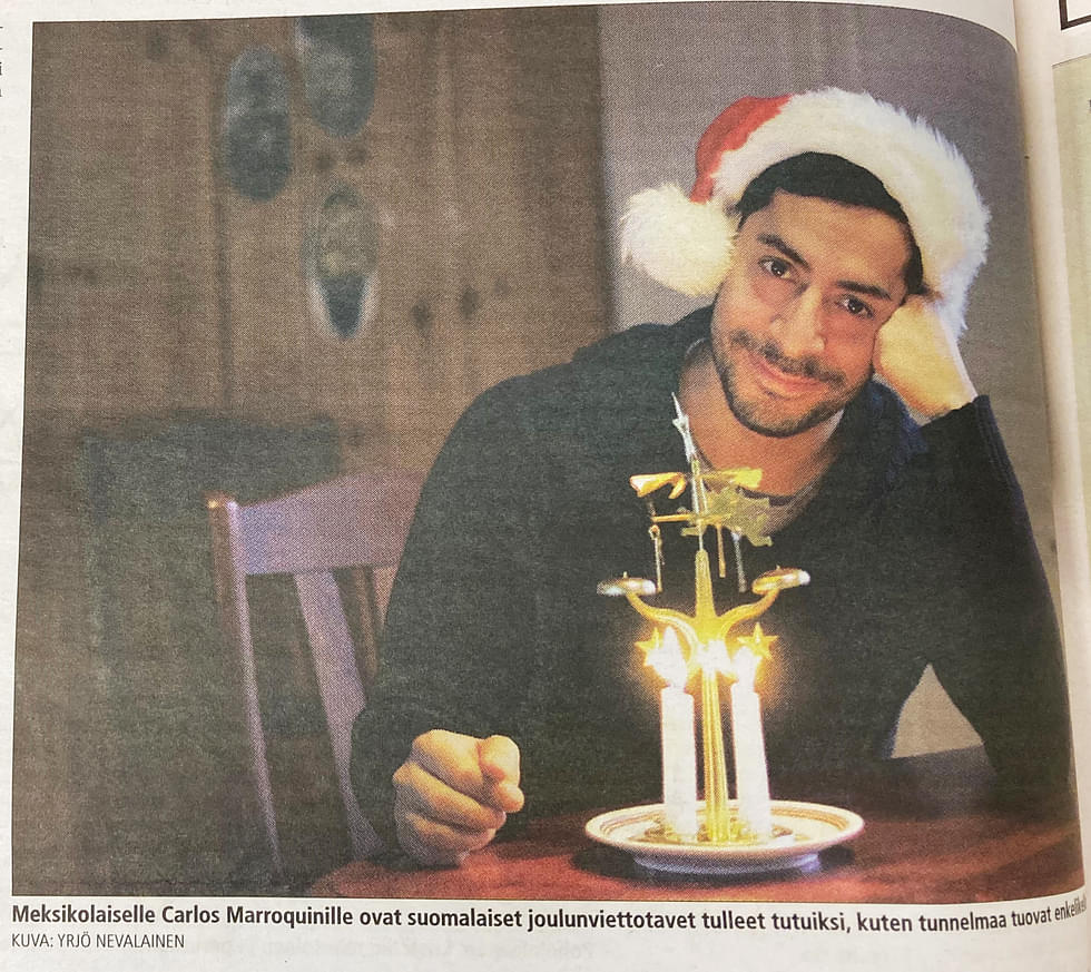Meksikolainen Carlos Marroquinolle ovat suomalaiset joulunviettotavat tulleet tutuiksi, kuten tunnelmaa tuova enkelikello.