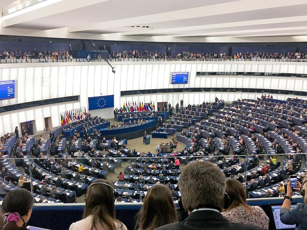 Euroopan parlamentin istuntosali Strasbourgissa. 